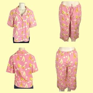 Their Nibs M Pink Banana Print Pajama Set Short Sleeve Capri Cotton Relaxed Fit